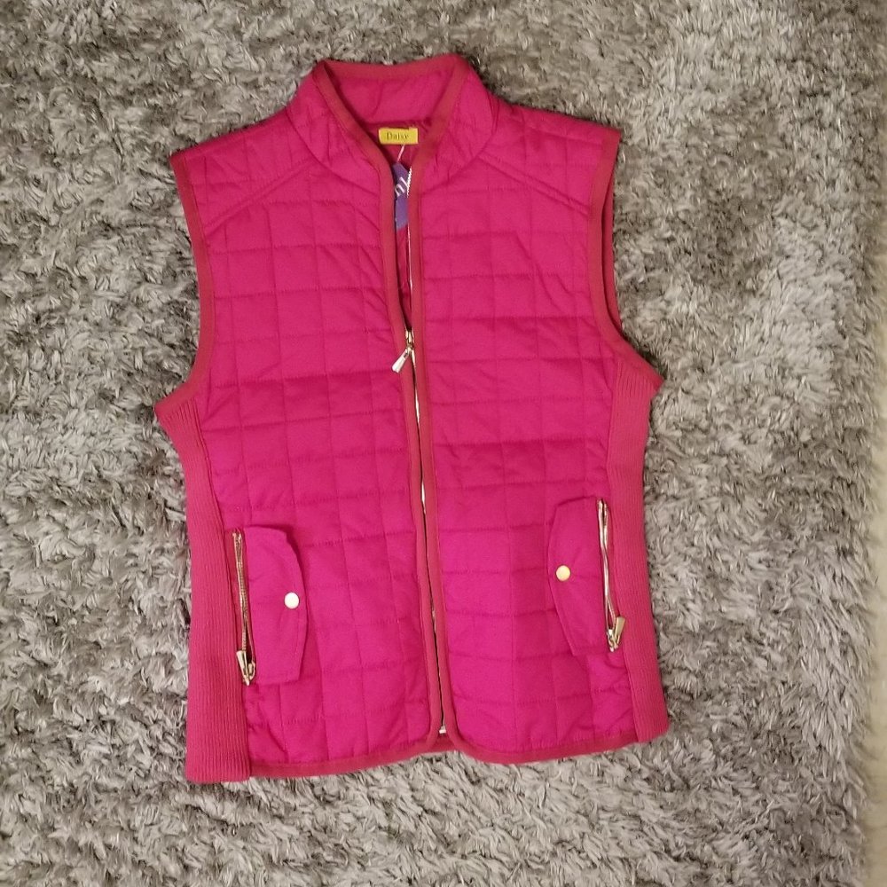 Coral Quilted Vest with Pockets - Picture 1 of 6